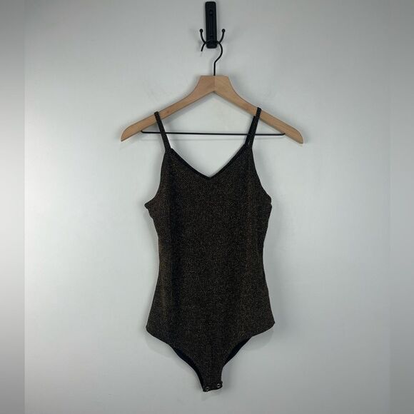 K / lab Black & Gold Shimmer V Neck Tank Bodysuit S - Picture 1 of 6